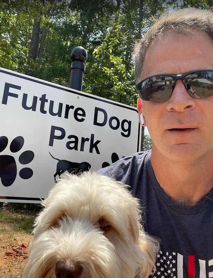 Alex Wright with Murphy at Future Dog Park